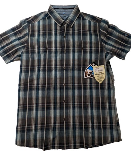 Kuhl Chemise Homme Grand Bleu Gris Plaid ELUXUR Manches Courtes
