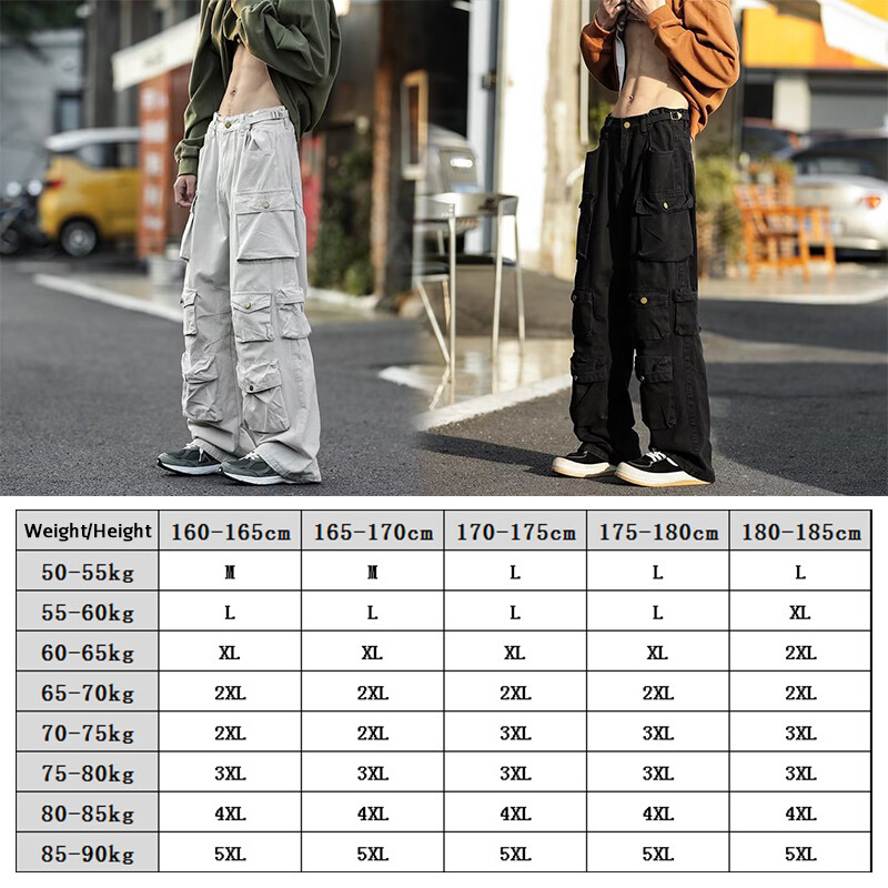 Men Cargo Pants Multi-pockets Loose Wide Leg Streetwear Hip-hop