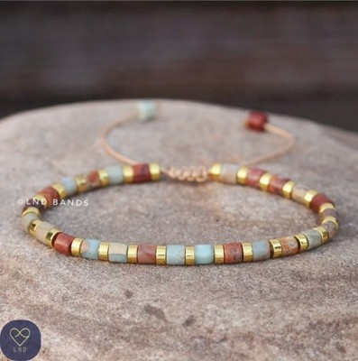 Shoushan tube dainty 4mm Imperial Jasper bracelet, Adjustable Ethnic Yoga Boho 