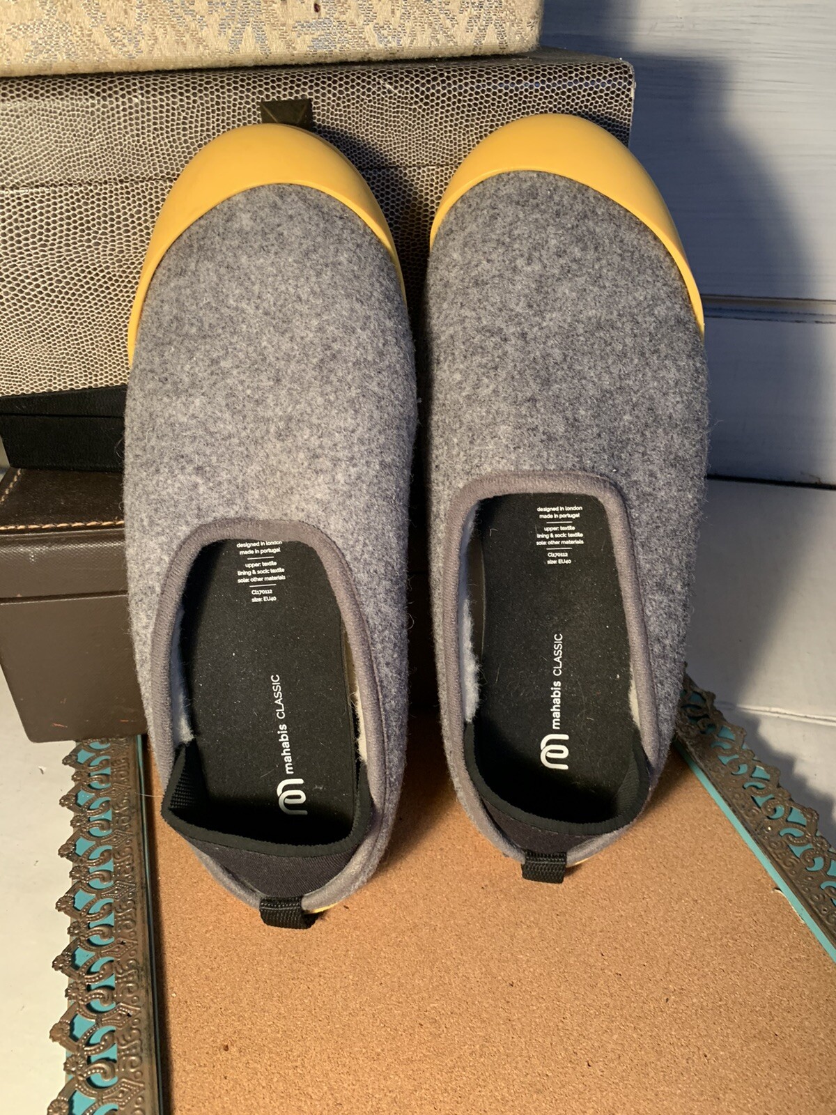 SAOLA Ciabatta classica Mahabis lana slip on suola rimovibile grigio donna EU 40