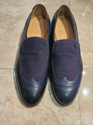 BNIB Edward Green Wigmore Navy Twill Navy Antique Slipper 202 7E UK MSRP $1500+