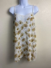 Pol Womens Y2K 90s lace Trim Floral Cami Top Size Large Semi Sheer Boho