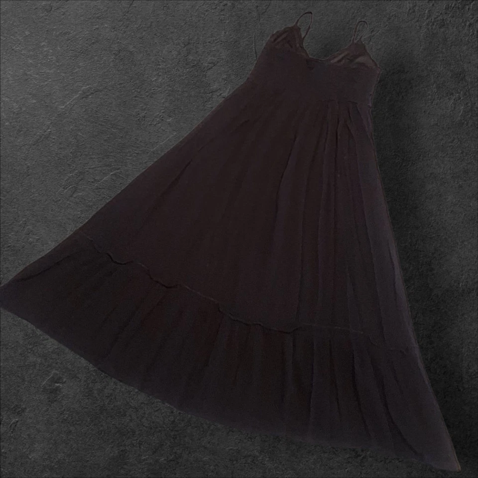 Y2K Charlotte Russe Black Crochet Bodice Maxi Dress Spaghetti Straps Ruffle HemM - Image 3 of 4