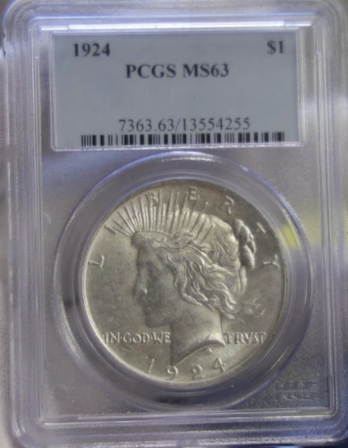 1924 US Peace Silver Dollar $1 PCGS MS63