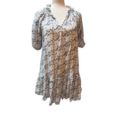 Cleobella Mini Dress Women Small White Blue Floral  Print Ruffle Cotton flouncy