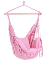 Brasilianischer HäNgesessel Baumwolle / Buchenholz Rosa Mit Fransen Boho Bonea