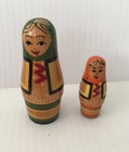 Vintage Hand Made/Painted Russian Wood Miniature Matryoska Wood 2 Dolls — photo 3