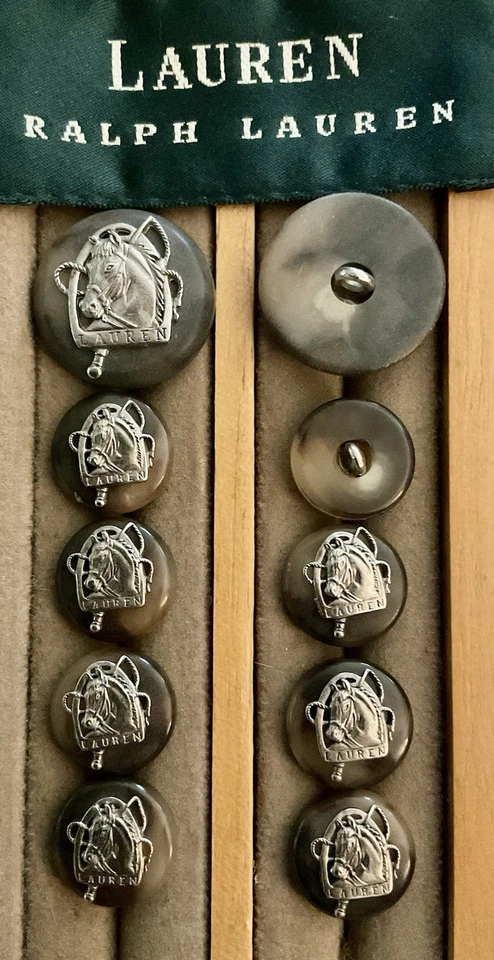 RALPH LAUREN Horse Head Equestrian Replacement Buttons Silver & Brown Set of 10 - Image 2 of 4