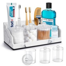 Bathroom Counter Organizer with 3PCS Qtip Holder, Marble Toothbrush Holders f...