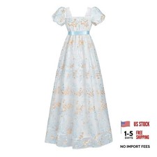 Regency Dress Women Regency Costume Empire Waist Dresses Tea X-Large Blue Gold