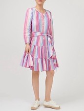 J.CREW BELTED BUTTON UP DRESS IN PASTEL STRIPE DRESS SZ L