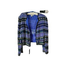 Vintage Blue Silk Beaded Jacket with Geometric Pattern  Niteline by Della Roufo