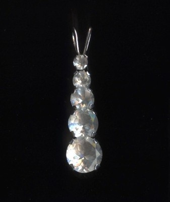 10K 24mm Fine Solid White Gold Round Clear Quartz Gemstone Graduated Pendant on