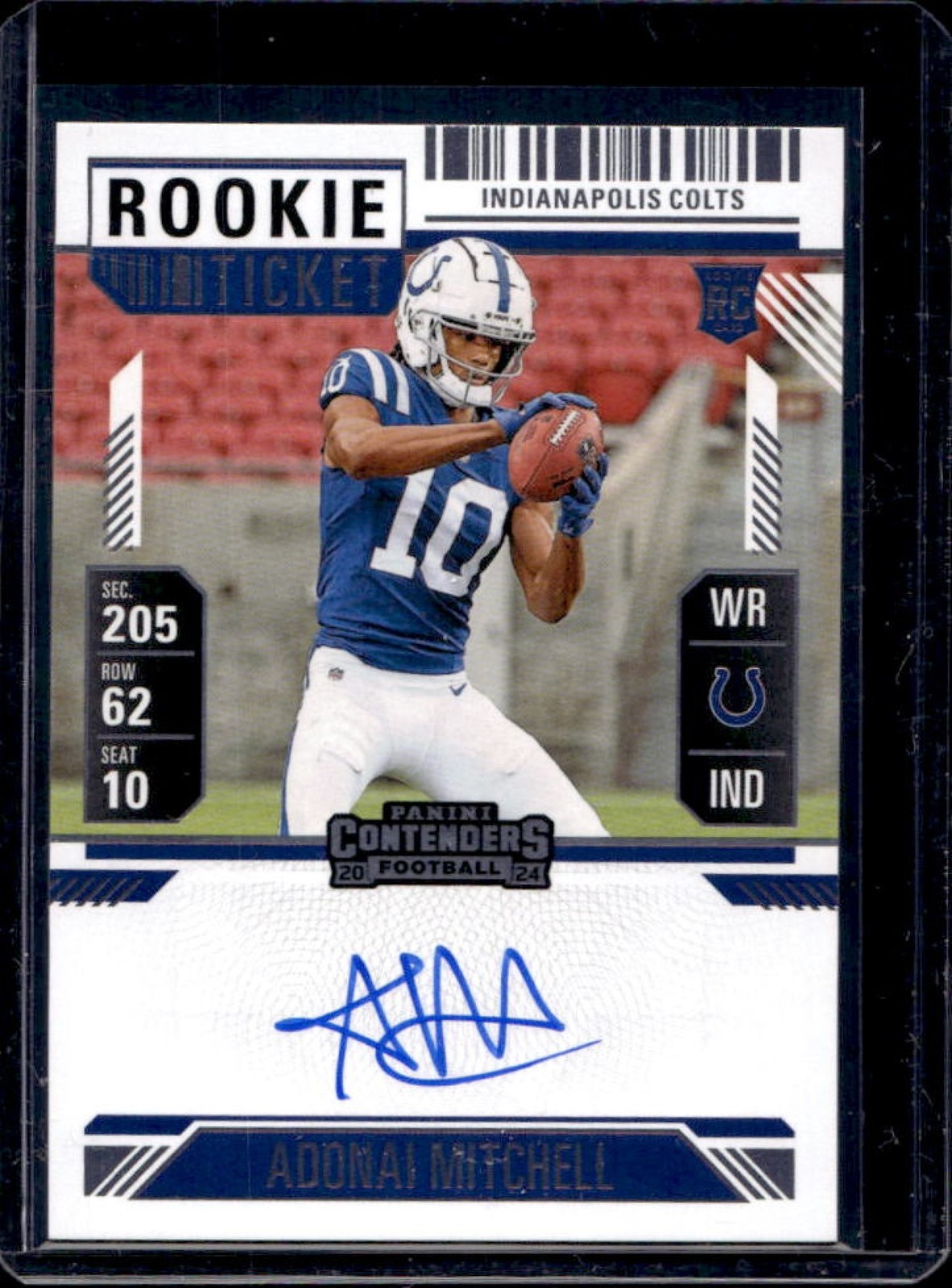 2024 Contenders Adonai Mitchell Rookie Ticket RPS Auto RC #108 Colts