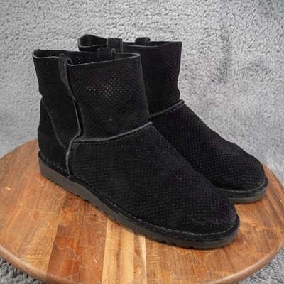 UGG Classic Unlined Mini Perf Ankle Boots Womens Size 10 EUR 41 Black Leather