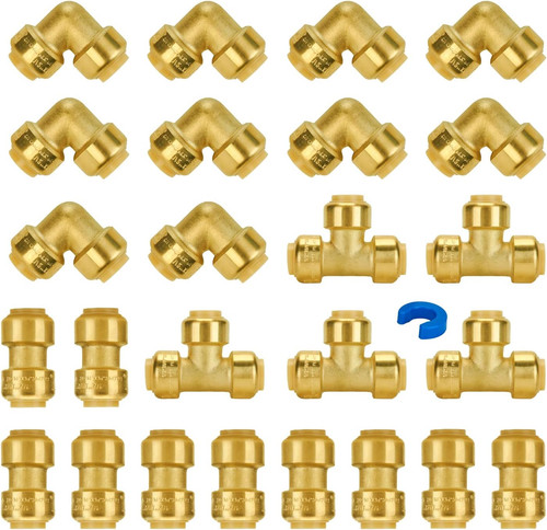 25-Pack Push-To-Connect Plumbing Fitting 1/2 Inch, Brass