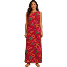 DayGlo 1960s Kamehameha Hawaii Barkcloth Floral Maxi Dress S Mod Psychedelic