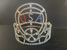 Vintage Large Rhinestone Metal Tiara Crown Pageant Celebration USA