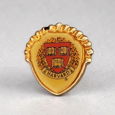 Vintage Harvard University Crest Shield Lapel Pin Veritas Ivy League Gold Tone