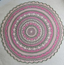 Handmade Crochet Baby Blanket Afghan Multicolor Girls-New 39" Round Mandala