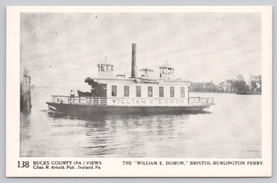 Vintage Bucks County PA William E. Doron Bristol-Burlington Ferry Postcard
