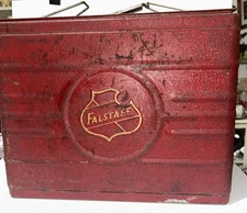 Vtg Falstaff Beer Embossed Metal Portable Cooler Ice Box Dark Red Maroon/WH2