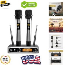 Wireless Microphones, Metal Dual Professional UHF Cordless Dynamic Mic Handhe...