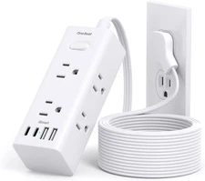 One Beat 10Ft Extension Cord with Multiple Outlets,Flat Plug Power White 