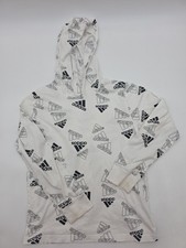 Adidas T-Shirt Youth Boy Small White Graphic Hoodie Longsleeve   42241