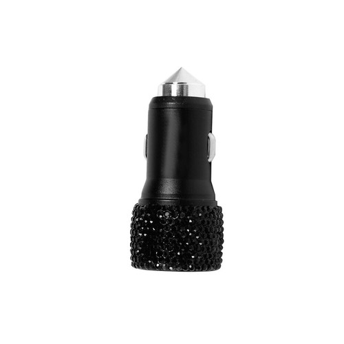 Dual USB Port Fast Charging Car Charger with Bling Rhinestones Safety Hammers - Picture 7 of 12