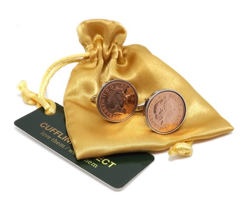 2014 heads up One pence Coins Set in Silver Setting Men 5 Years Gift cufflinks - Picture 9 of 10