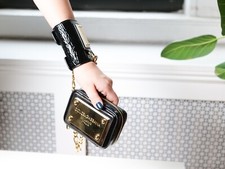 Dolce & Gabbana Black Rare Unique Wrist Chain Gold Logo Clutch Purse RRP $2980