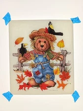 Authentic Vintage 90's Fall Teddy Bear Scare Crow Heat Transfer Iron On NOS