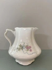 Syracuse China O P Co. Pottery pink roses Blue ribbon Footed Creamer 52602