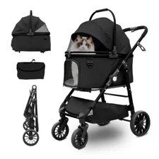 🔥Foldable 4 Wheels Pet Stroller for Small Medium Dogs 20 lbs Detachable Carrier