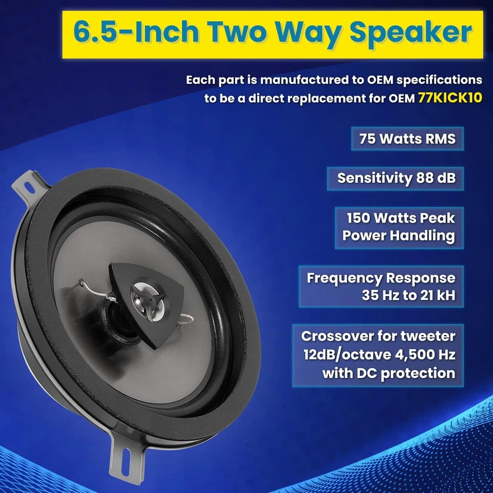 Kicker Speaker for Jeep Wrangler JK JKU 2007-2018 77KICK10 6.5inch (4Pack) - Image 4 of 4