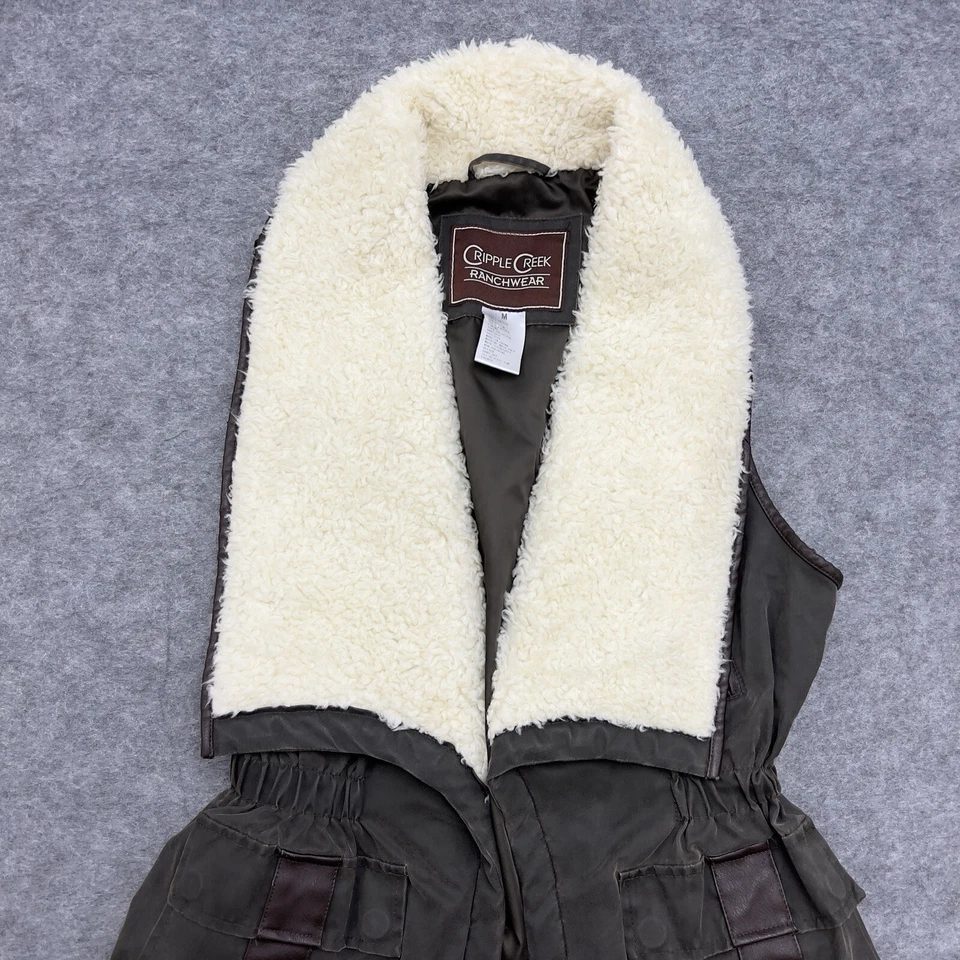 Cripple Creek Vest Womens Medium Gray Green Ranchwear Sherpa Faux Fur Western - Image 2 of 4