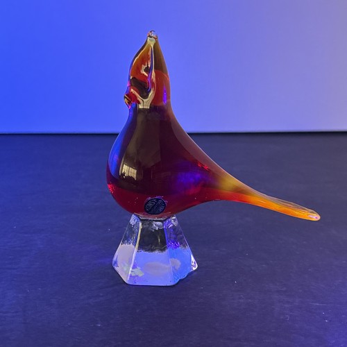 Vintage MCM Konst Glashyttan Urshult Red Amberina Cardinal Glass Bird Glows - Picture 2 of 8