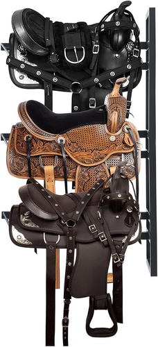 Wall Mounted Horse Saddle Rack, Heavy Duty Western and English Saddle Storage, 3