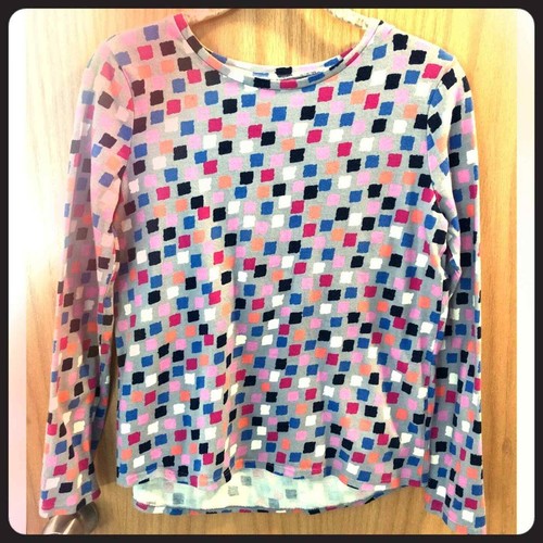 Gymboree XL (14) long sleeve patterned peplum top | grey with multicolor boxes