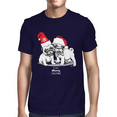 1 T-Shirt Herren A Very Merry Christmas süß Mops Welpen