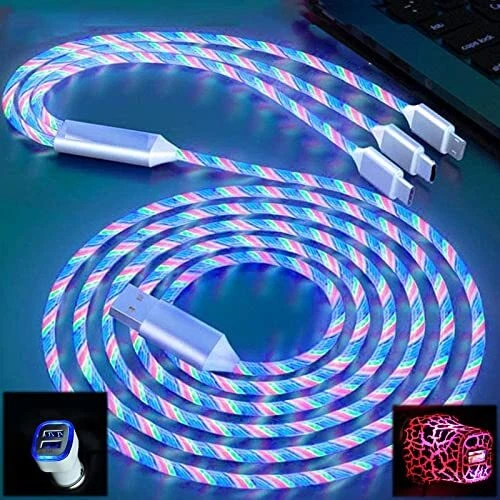 LED Light Up 3 in 1 Multi Charging Charger Cable Cord For IPhone Android Type C - Picture 4 of 19