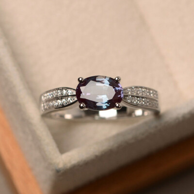 2Ct Oval Cut Alexandrite Solitaire Women's Engagement Ring 14k White Gold Finish