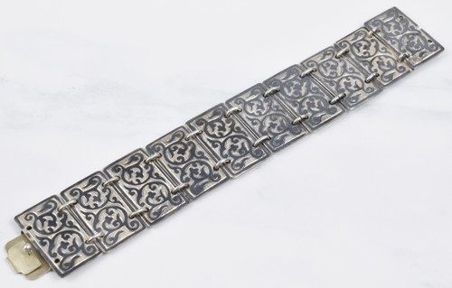 Niello Articulated Sterling Silver Cuff Bracelet 7" Long 1-1/4" Wide Beautiful - Picture 2 of 15
