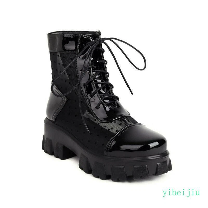 Mujeres Transparente Informal Zapatos de Plataforma Con Cordones Combate Lunares Botines Parte Superior Alta Foto 3 de 4