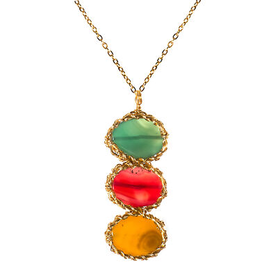 Jovial Trance Triple Multicolor Agate Brass Chain Necklace
