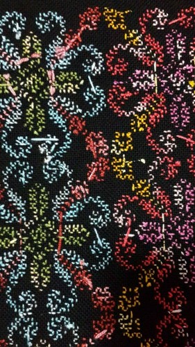 Handmade Multi Color Finished Cross Stitch Piece Flower Heart Black Fabric - Picture 6 of 9