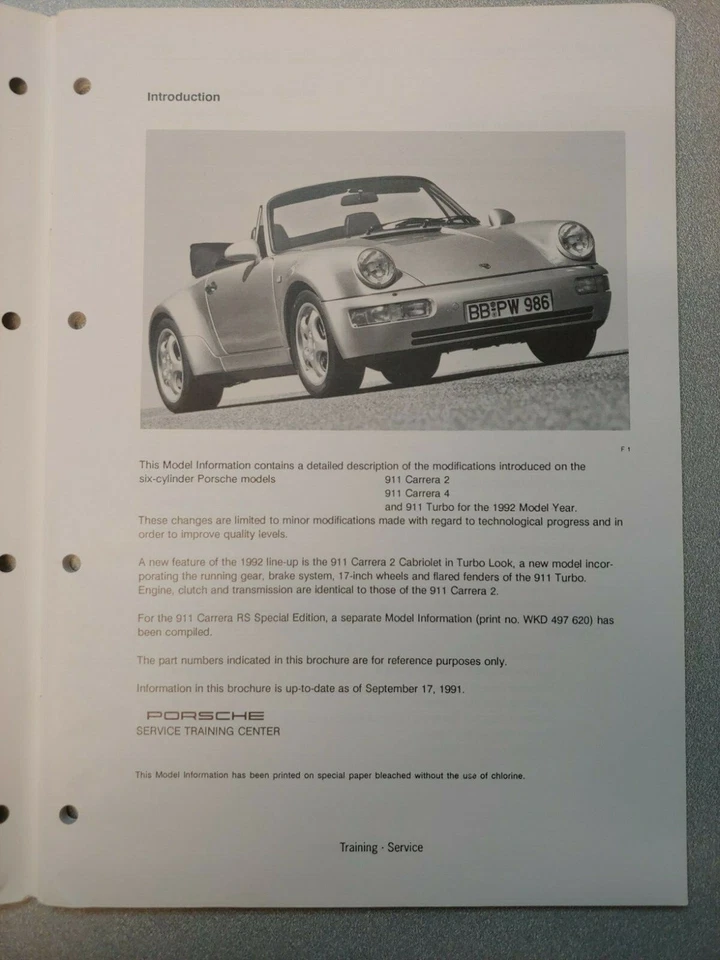USADO ORIGINAL GENUINO 1992 PORSCHE 911 TURBO INFORMACIÓN DE SERVICIO MANUAL TÉCNICO Foto 4 de 4