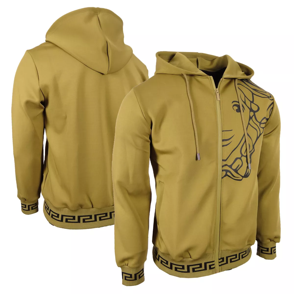 Brown Hoodie Jacket Mens Designer Italian Chest Shoulder Print Zip Up Casual