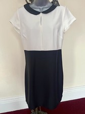 PRIMARK~ Cute Cream & Black Contrast Collar Mini A Line/ Pencil Dress~ UK 12~NEW